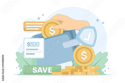 saving and investment concept. saving money creatively, financially, wealth, or rich. saving money digitally. finance and technology. deposit and addition. flat design illustration.