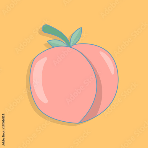 Peach fruit vector illustration in flat style. Fruit with leaf, Nature snack sign. Nectarine business concept on isolated background