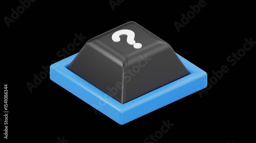 3D Rotating Keyboard Key with a Question Mark, Tech Support and Help Concept, Alpha Channel