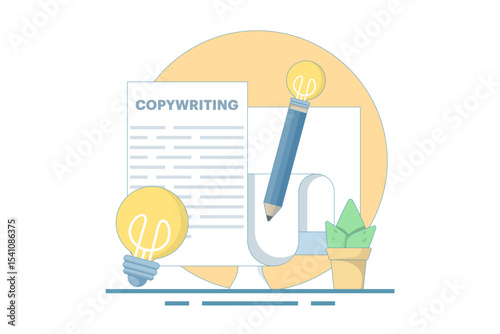 copywriter and creative worker concept. writer, journalist, blogger. creative writer and content creator. content creator. jobs and professions. flat design vector illustration on background.