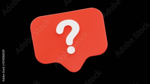 3D Animated Red Speech Bubble with a Question Mark, Communication and Query Icon, Alpha Channel
