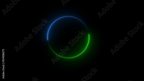 Glowing neon circle design with dual color illumination on black a futuristic and dynamic visual element