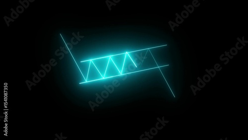 A vivid glowing neon style inverse head and shoulders technical analysis pattern against a stark black background symbolizing potential market reversal and financial concepts