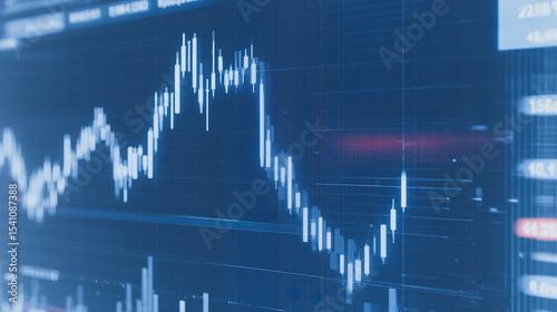 Financial Graph on a Monitor: A close-up view of a computer screen displays a dynamic financial graph, illustrating market trends and fluctuations in real-time.