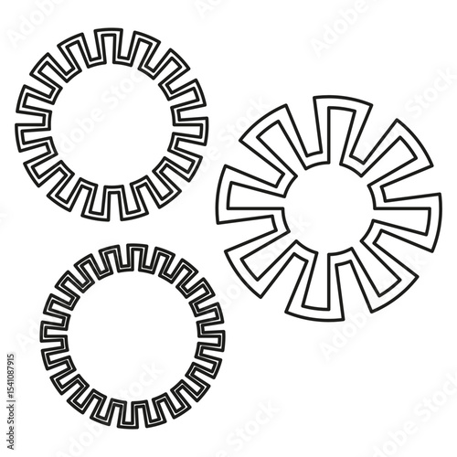 Decorative circular elements. Ornamental design patterns. Vector geometric borders. Traditional motif symbols.