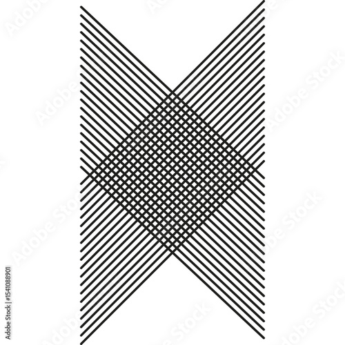 Thin line weave. Vector abstract cross. Black white geometry. Optical stripe pattern.