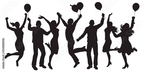 Celebration silhouette party people with balloons vector graphic design for event and holiday design needs