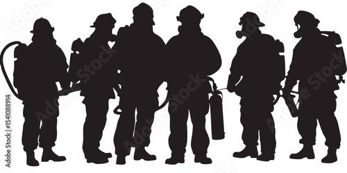 Firefighters silhouette vector graphic illustration of emergency service personnel in action and safety gear