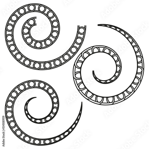 Spiral curl form. Circle ring shape. Twisted swirl figure. Vector hypnotic element.