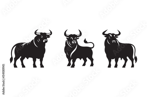 Bull Silhouette Vector Collection – Aggressive Ox Animal Illustration Set
