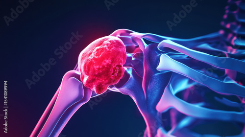 3D illustration of shoulder joint showing inflammation and pain concept