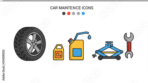 Car Maintenance Icons: An assortment of linear automotive maintenance icons like tire, fuel and wrench that represent car service in need.