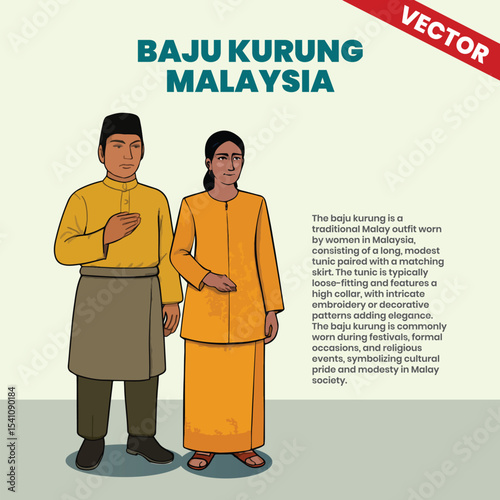Baju Kurung Traditional Malay Attire from Malaysia Vector Illustration