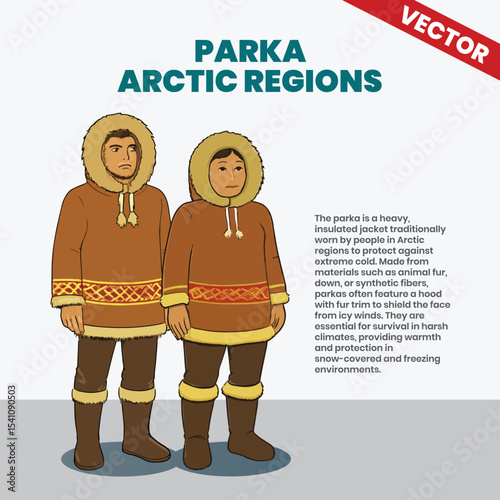 Arctic Region Traditional Parka Jacket with Fur Vector Art