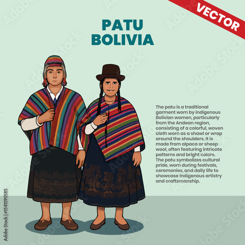 Patu Shawl Traditional Bolivian Indigenous Wear Vector