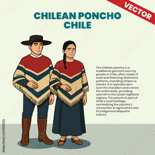 Chilean Poncho Traditional Costume Illustration