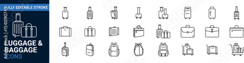 Luggage and baggage line icon set. Suitcase, briefcase, travel sign.