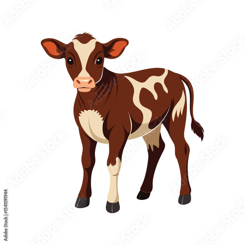 Illustration of a brown and white calf on a white background
