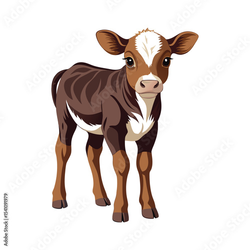 Cartoon illustration of a brown and white colored calf
