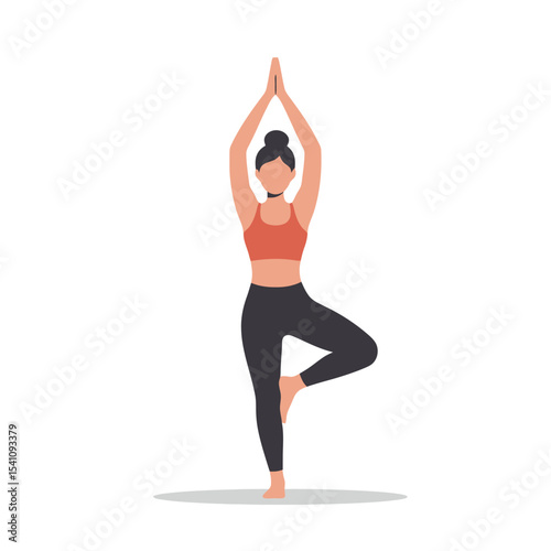 Woman Balancing in Tree Pose: Yoga Wellness Illustration