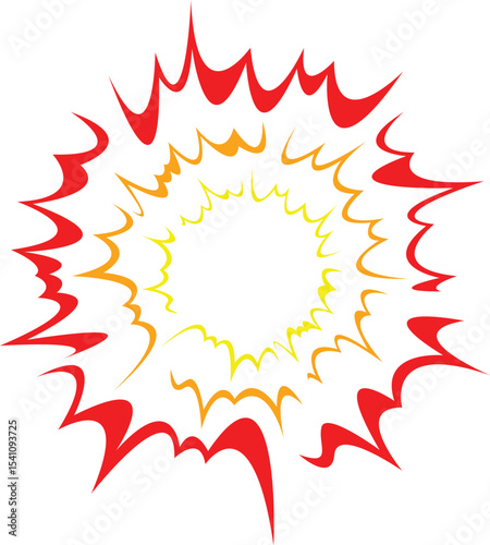 Colorful comic-style explosion vector with red, orange, and yellow bursts. Perfect for pop art, retro designs, games, icons, and dynamic action elements.