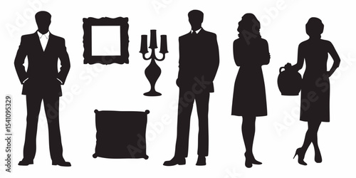Silhouette art deco design featuring people and furniture for interior design and decoration ideas vector art