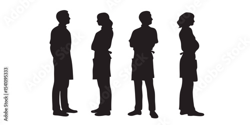 Chef silhouette vector art featuring professional kitchen staff and restaurant workers in black and white design vector