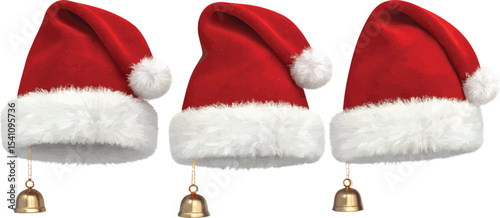 realistic set of red santa hats new year red hat.eps