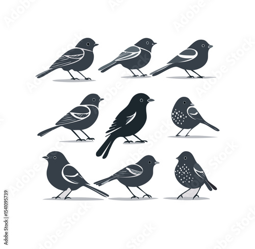 Flying Birds Silhouette Vector Illustration – Black and White Bird Silhouettes in Flight for Nature and Wildlife Design