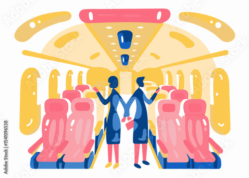 Passengers using mobile payment, in a stylized illustration, for modern transportation, with copy space