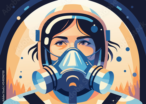 Woman in respirator mask, futuristic style, digital illustration, for science fiction projects
