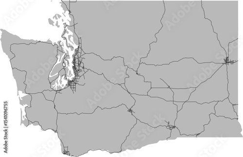 Washington vector map of the National Highway System with state boundary (NHS, Web Mercator projection, PPT-compatible & fully editable)