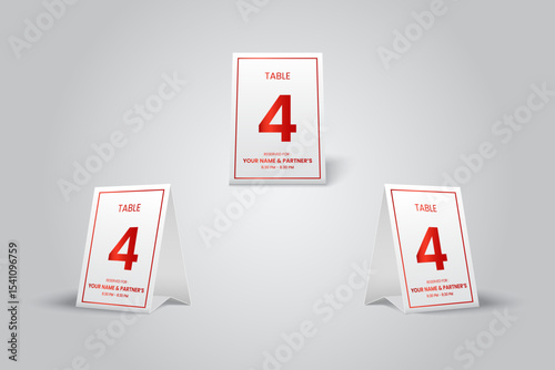 Table 4 Reservation Tent Card Mockup, Modern Red Table Number Display for Events and Dining