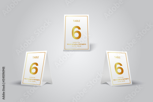Elegant Gold Table Number 6 Card Mockup for event or dining