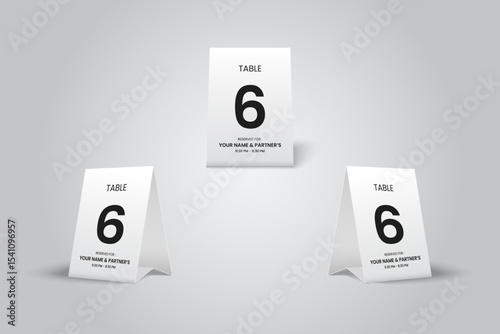 Tent Table Number 6 Card Mockup – white Folded Card for Event Decoration