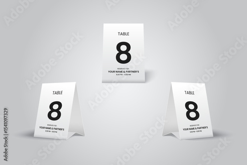 Tent Table Number 8 Card Mockup, Minimalist Folded Card for Elegant Event Decoration