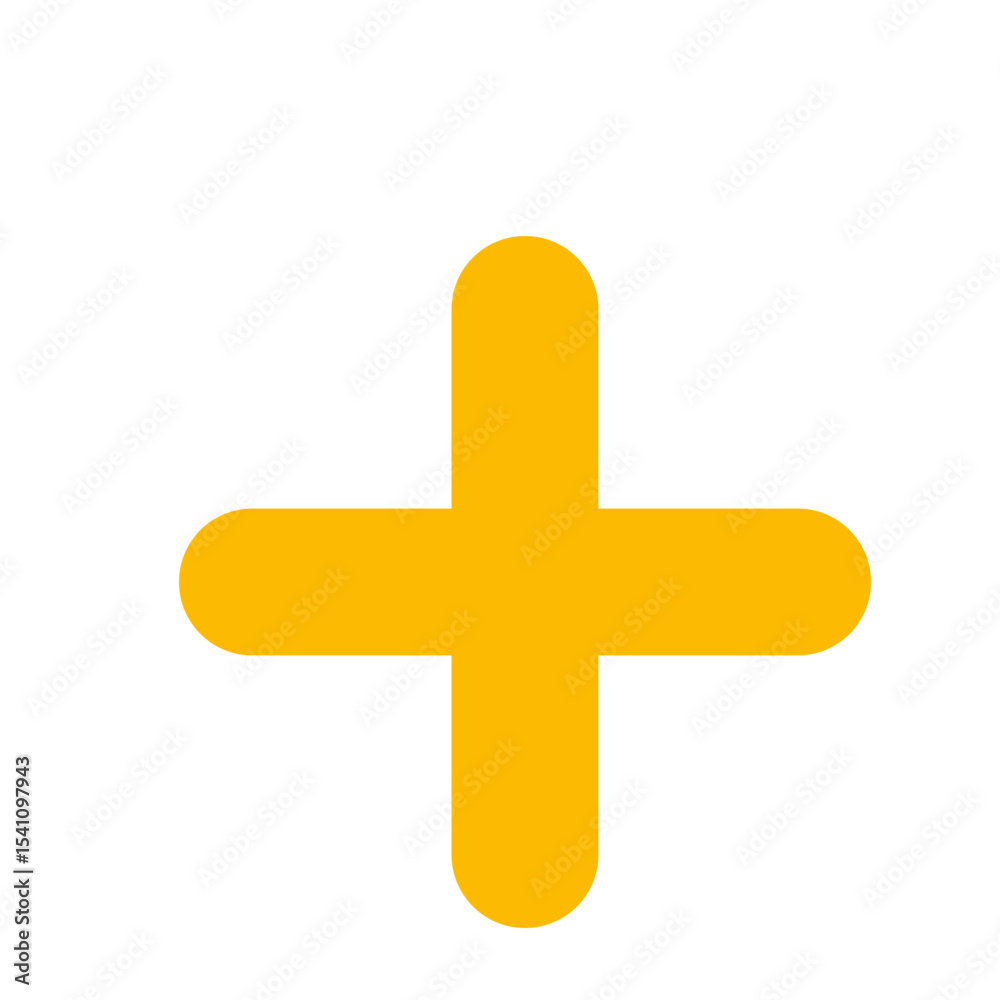 Obraz premium Flat yellow plus icon with rounded edges and minimal design, suitable for UI, web, or infographic elements on white background.