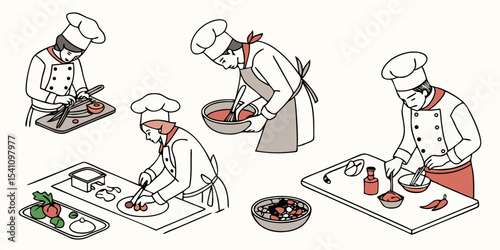 Chef cooking preparation professional kitchen culinary chef cooking food preparation skills chef at work vector design
