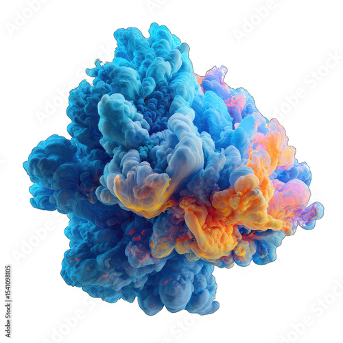 Vibrant ink explosion in a swirling vortex of blues and oranges