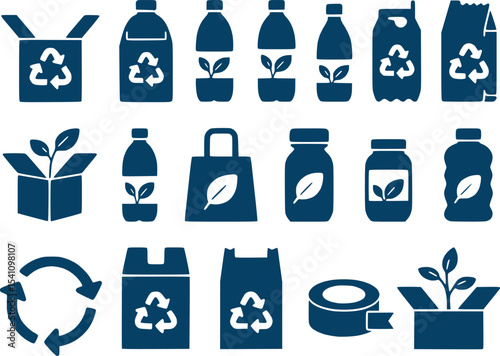 Eco Friendly Packaging and Recycling Vector Art: Sustainable Solutions for a Greener Planet with Plant and Recycle Icons