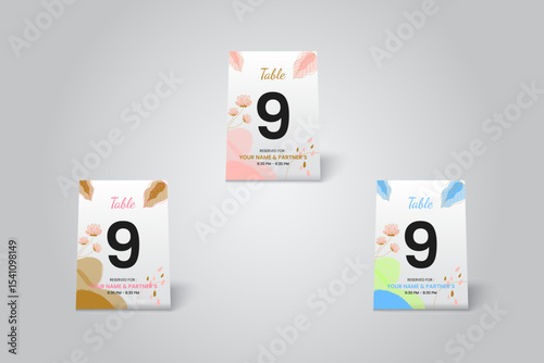 Floral Table Number 9 Card Mockup, Elegant Printable Design for Wedding or Event Decoration