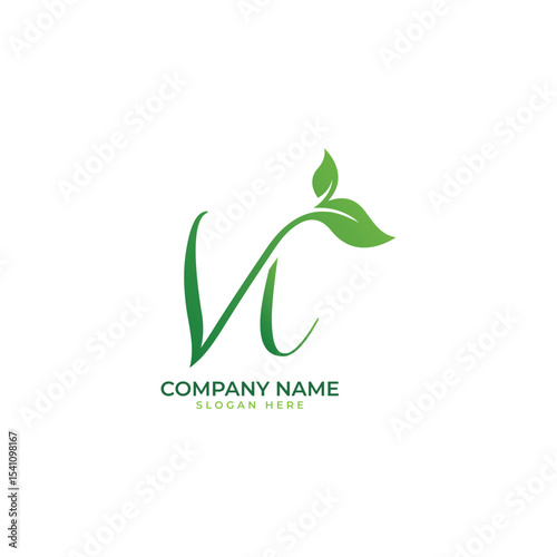 Modern green leaf letter v logo design for company branding