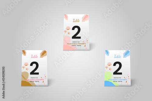 Floral Table Number 2 Card Mockup, Elegant Design for Wedding or Event Decoration
