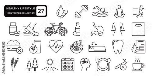 Healthy lifestyle collection, editable and resizable vector icon templates
