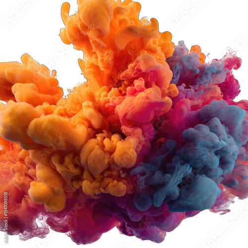 Vibrant swirling inks explode in a colorful cloud