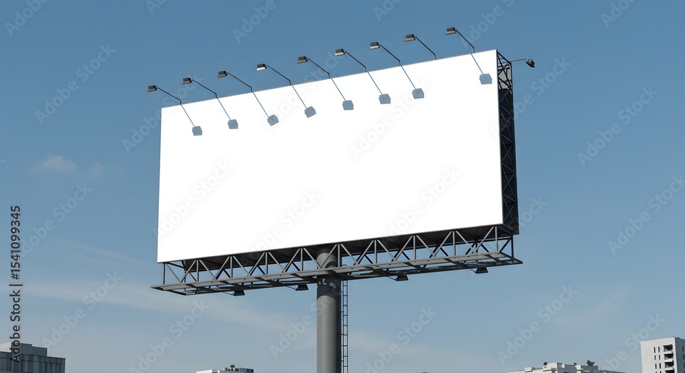 Obraz premium Blank White Billboard Mockup Against Blue Sky for Advertising and Marketing