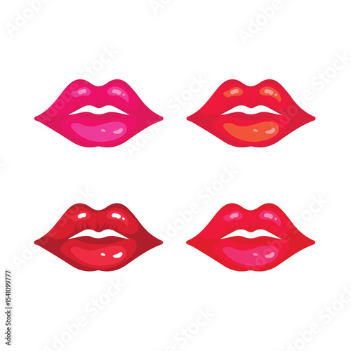 Set female lips gloss red and pink lipstick. Fashion Illustration Woman Mouth. Lips icon isolated vector illustration on white background.