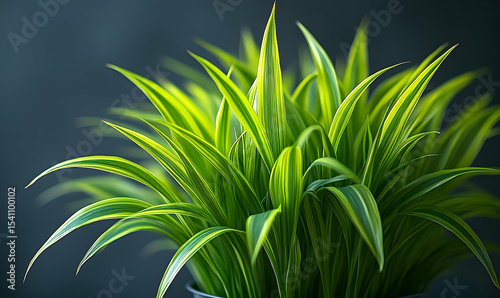 Lush Green and Yellow Striped Plant with Dark Background, Close-
