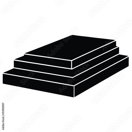 Three steps isolated on white background leading upwards in elevation