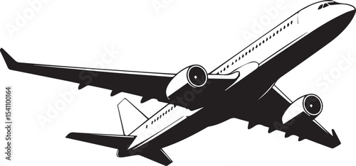 Passenger Airplane Silhouette Vector in Flight Perspective vector